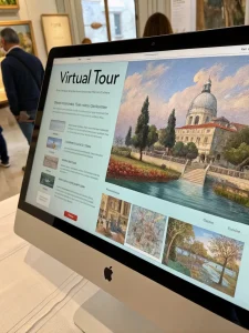 A high-resolution image of a 3D tour interface with interactive elements, showcasing the user-friendly design and intuitive navigation.